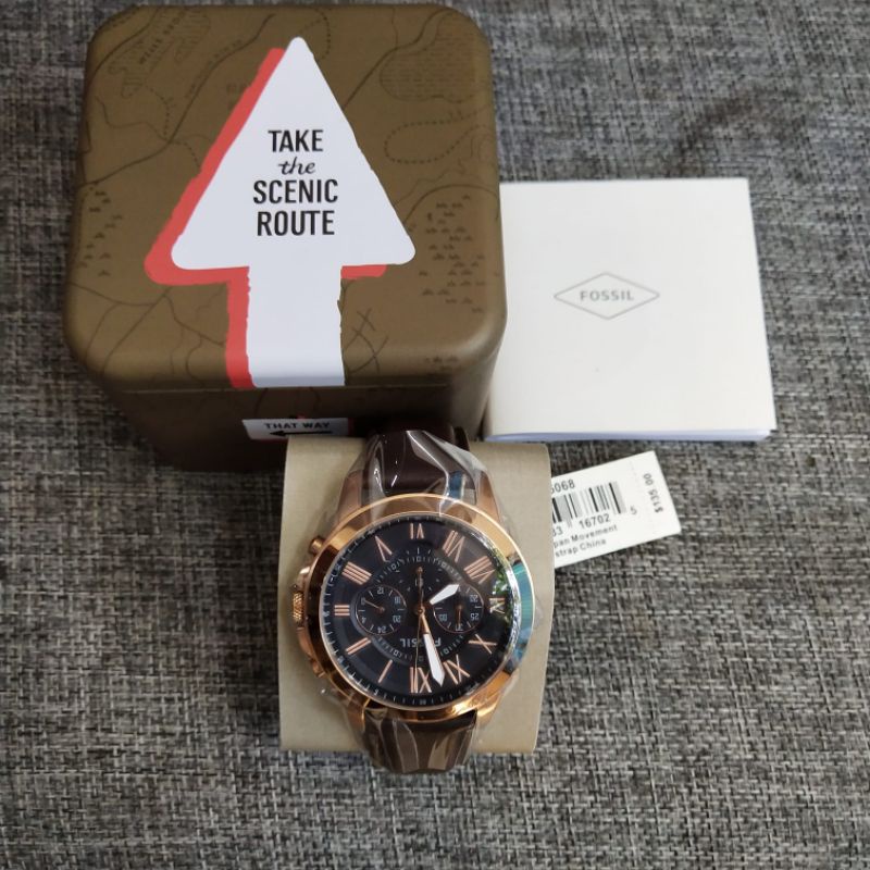 Fossil FS5068 Jam Tangan Pria Chronograph Leather Strap Original