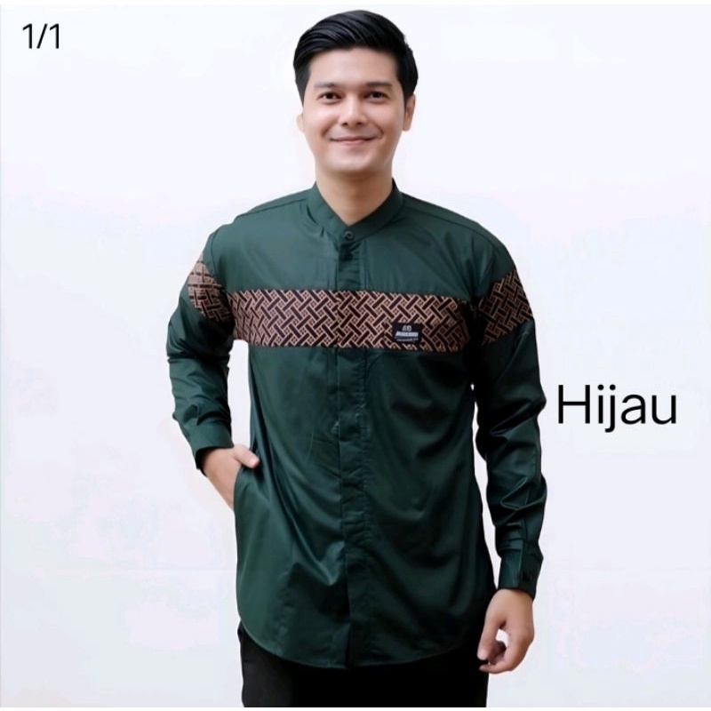 Baju Koko Pria Dewasa Lengan Panjang Motif Kobata Qynang Kombinasi Batik Terbaru