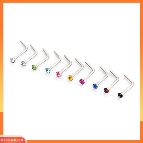 [oneworld] 10pcs Unisex Berlian Imitasi Stainless Steel Sekrup Cincin Hidung Stud Piercing Perhiasan