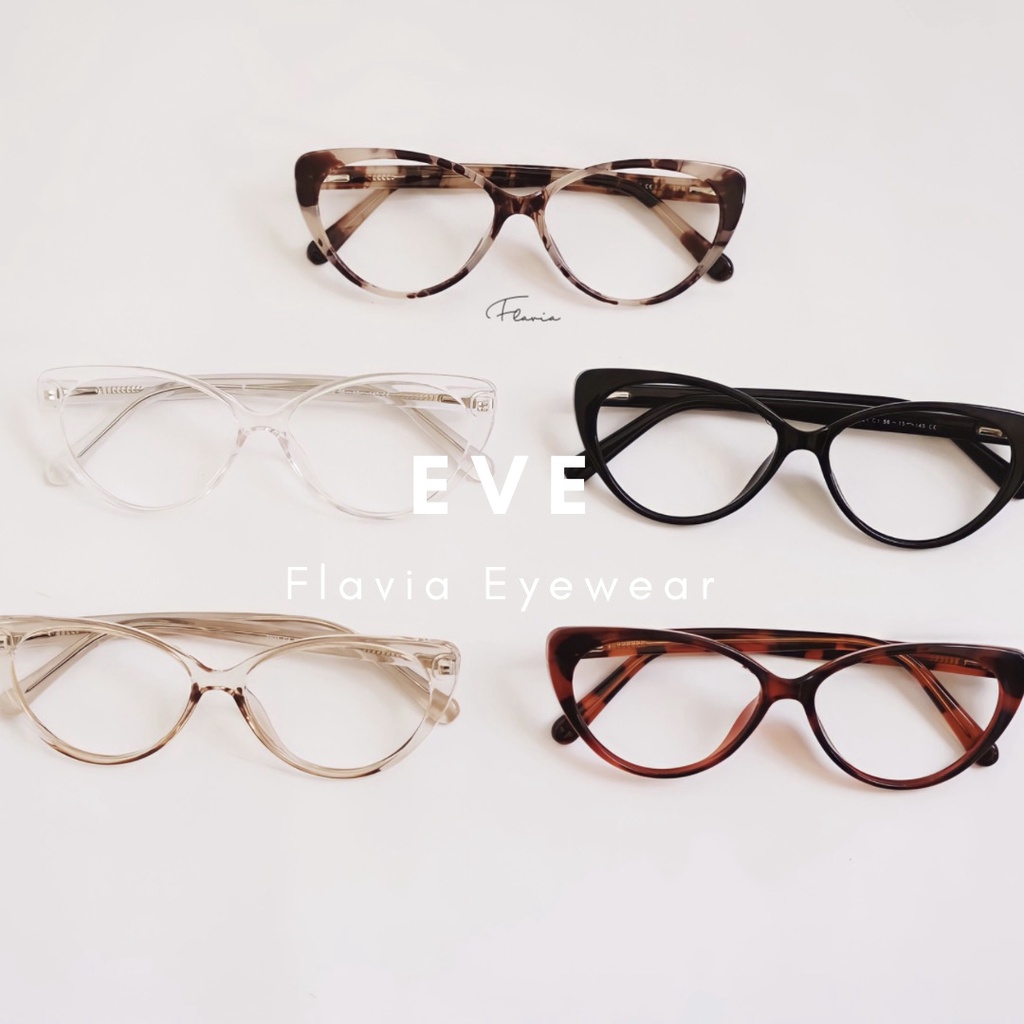 Flavia Eyewear - Kacamata Eve Cat Eye Acetat (custom minus, photochromic, blueray, bluechromic, photobrown)