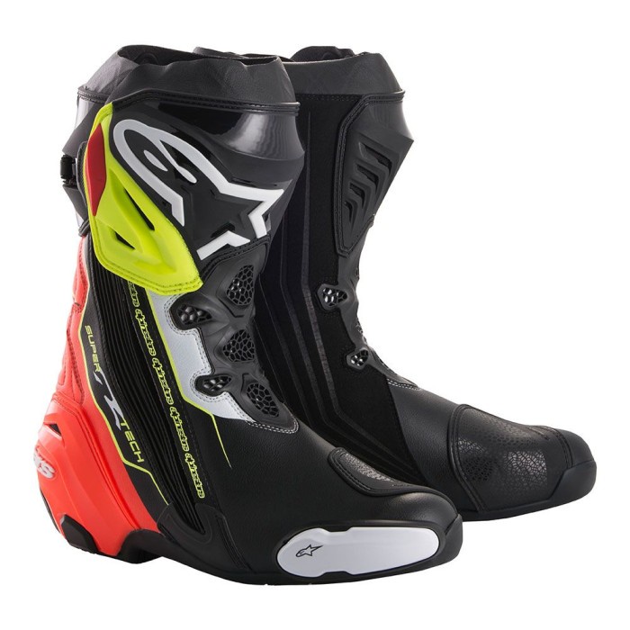 Suki Alpinestars Sepatu Balap Kulit Supertech R-Blk Rd Yell Fl