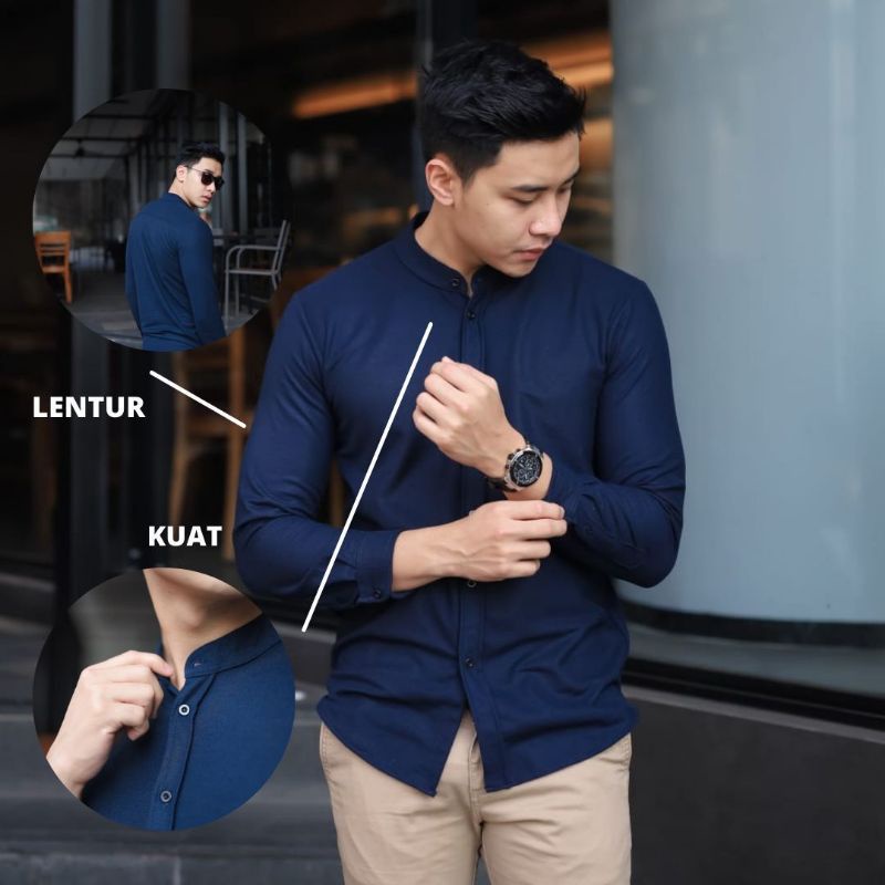 Laqos Pique Kemeja Polos Panjang Navy Pria Wanita Hem Polos Lengan Panjang premium Distro