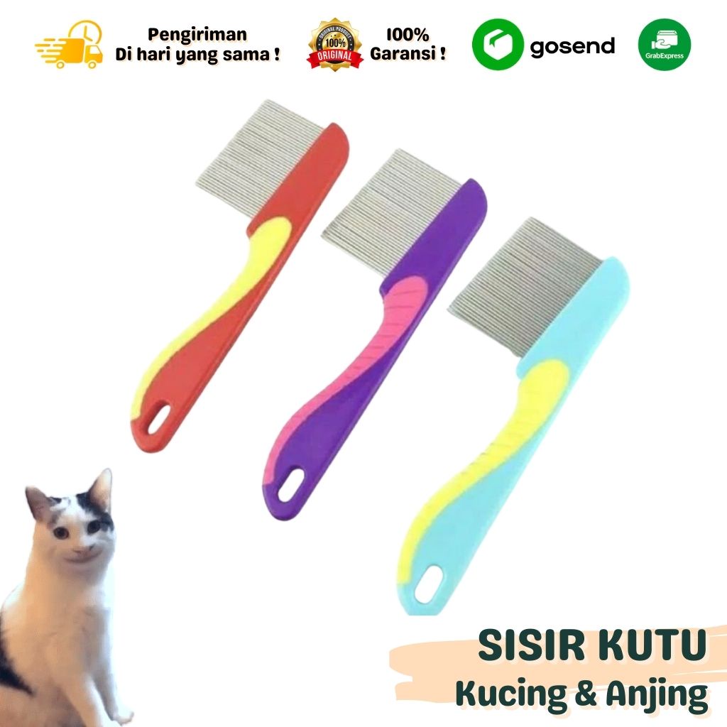 Perlengkapan Hewan SISIR KUTU Besi Gagang Plastik Tebal