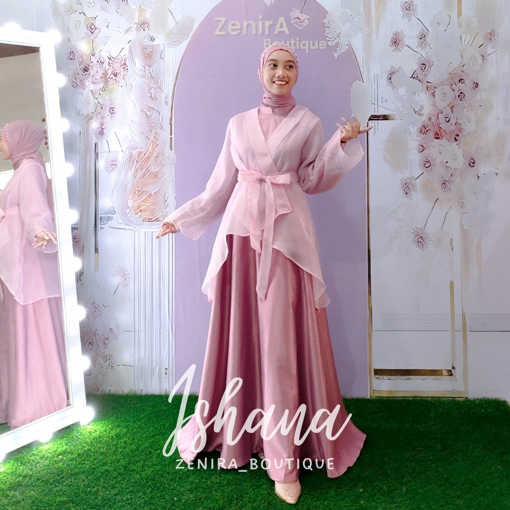 ISHANA Baju Pesta Inner model umbrella dan Outer Organza model kimono / Dress Kondangan / Lamaran / Braidsmaids murah / Gamis remaja / wisuda / couple