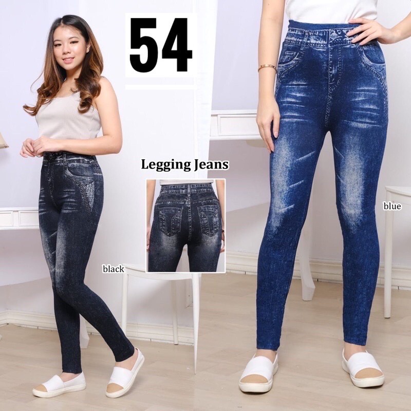 LEGING RIPPED JEANS HIGHWAIST / LEJING IMPORT MURAH / LEGGING DENIM FIT TO XXL