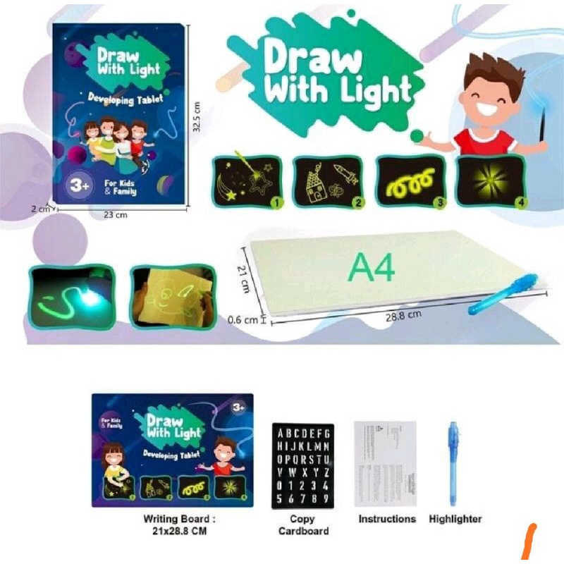 

TMG - DEVELOPING TABLET | DRAW WITH LIGHT | SIZE BESAR A4 | SUDAH DENGAN PENA