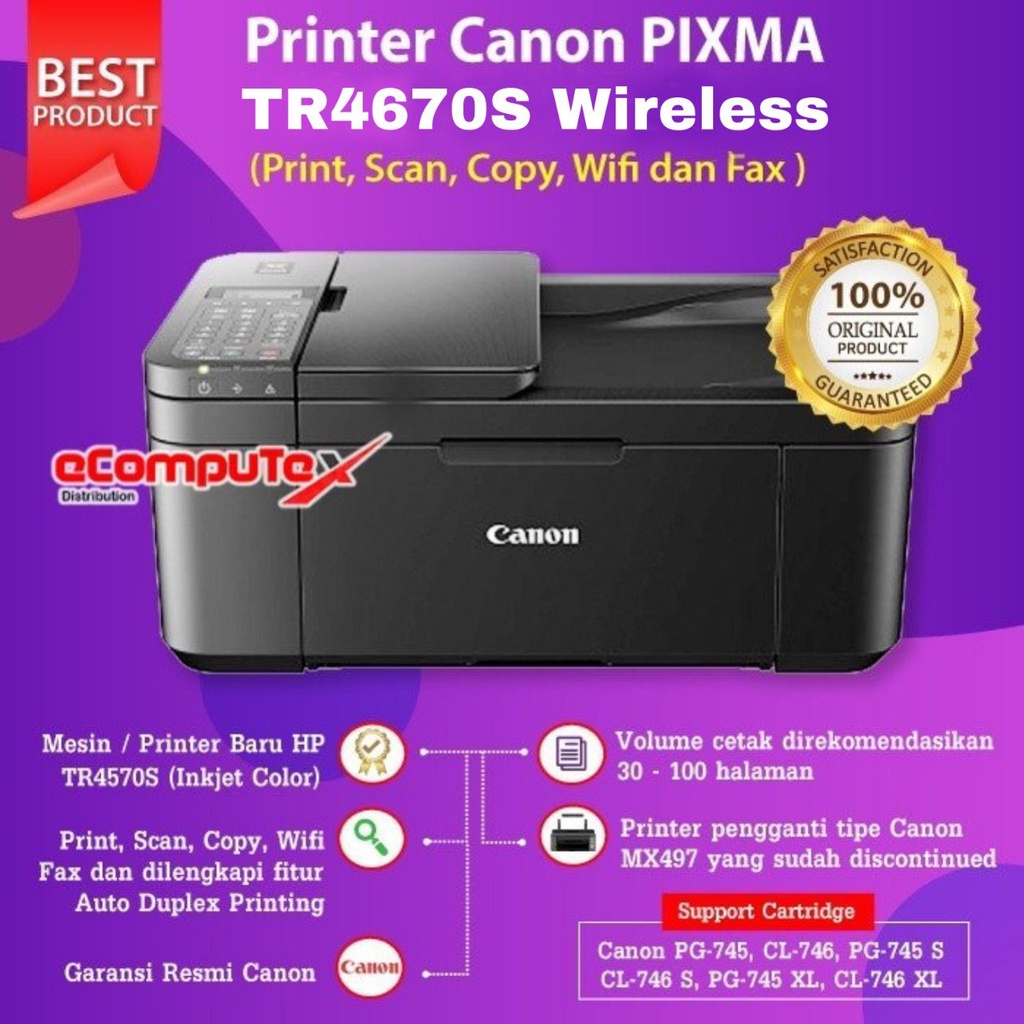 PRINTER CANON PIXMA TR4670S PRINT COPY SCAN WIFI FAX ADF WI-FI - CANON TR 4670S GARANSI RESMI
