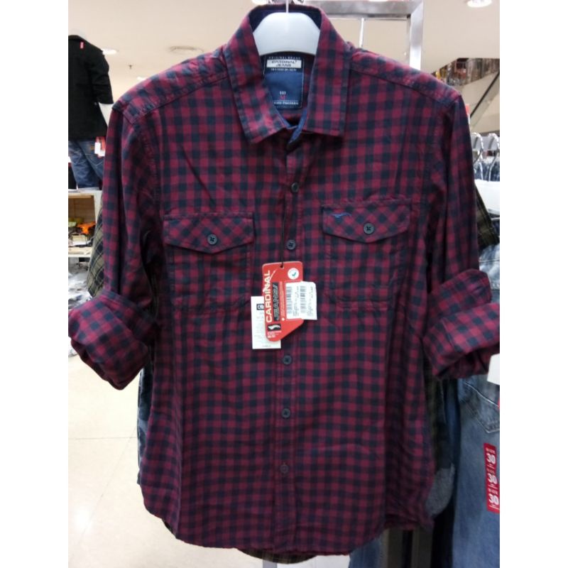 Cardinal jeans original mens CAKAI01915J 11A Kemeja panjang pria katun berkantong merah