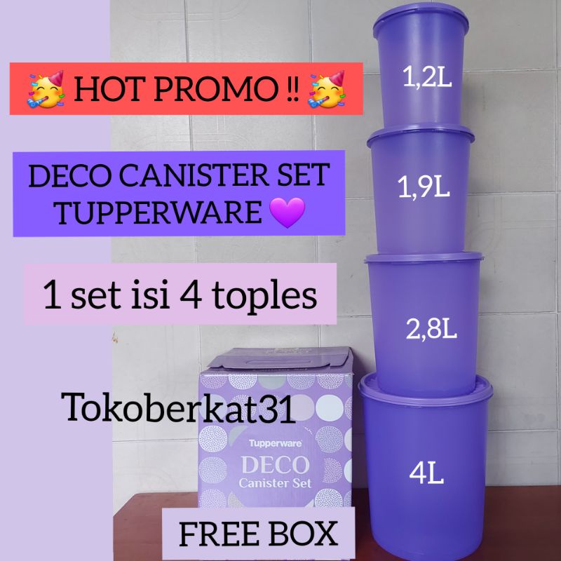 HOT PROMO TUPPERWARE DECO CANISTER SET WARNA UNGU, 1 SET ISI 4 TOPLES FREE BOX. TOKOBERKAT31
