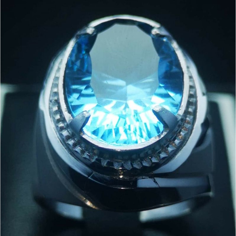 Batu Cincin Natural Blue Topas HQ Plus memo AGI