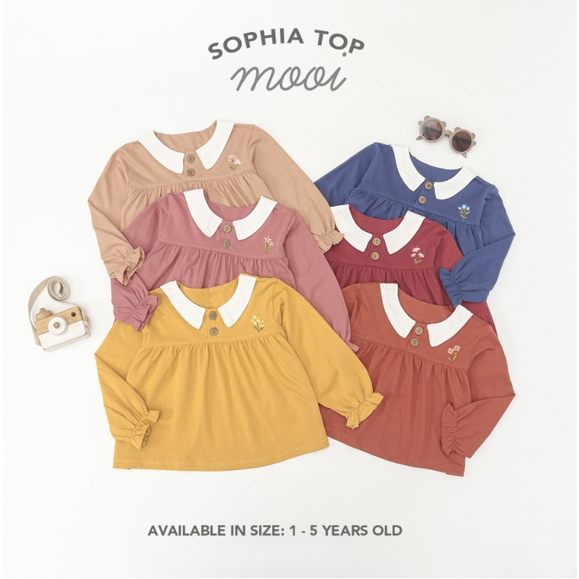 Mooi Sophia Top 1-5 Tahun Blouse Panjang Bordir Fashion Anak Perempuan Muslim Raya Lebaran CBKS