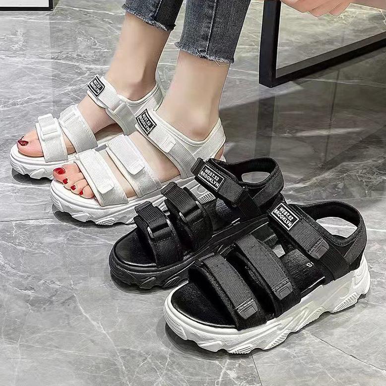 Cod Svekes Sepatu Sandal Perempuan Tali Wanita Black Putih L100 ..