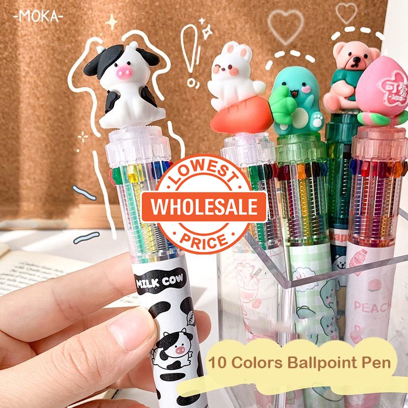 [Grosir] Pulpen Bolpoin Multi Warna Kantor Hadiah Acak 10warna Animal Serba Plastik Sekolah Isi Ulang Alat Tulis Warna-Warni Rollerball Pen Perlengkapan Lucu Kartun Kawaii Press