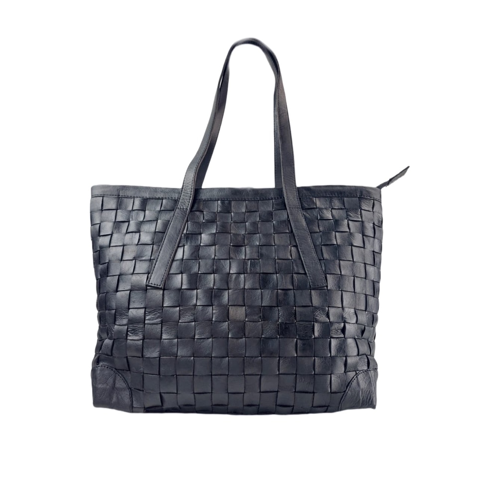 Tas Kulit Sapi Asli Murah Model Bottega Anyam Jepang Hitam