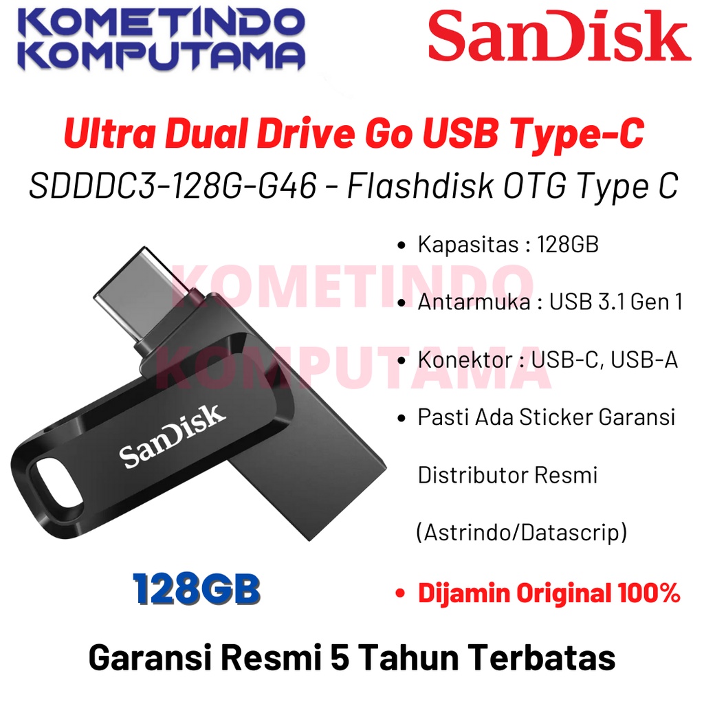 OTG FD 128GB SANDISK ULTRA DUAL DRIVE GO USB Type-C 128GB SDDDC3-128G-G46 FLASHDISK - Garansi Resmi 100% ORIGINAL