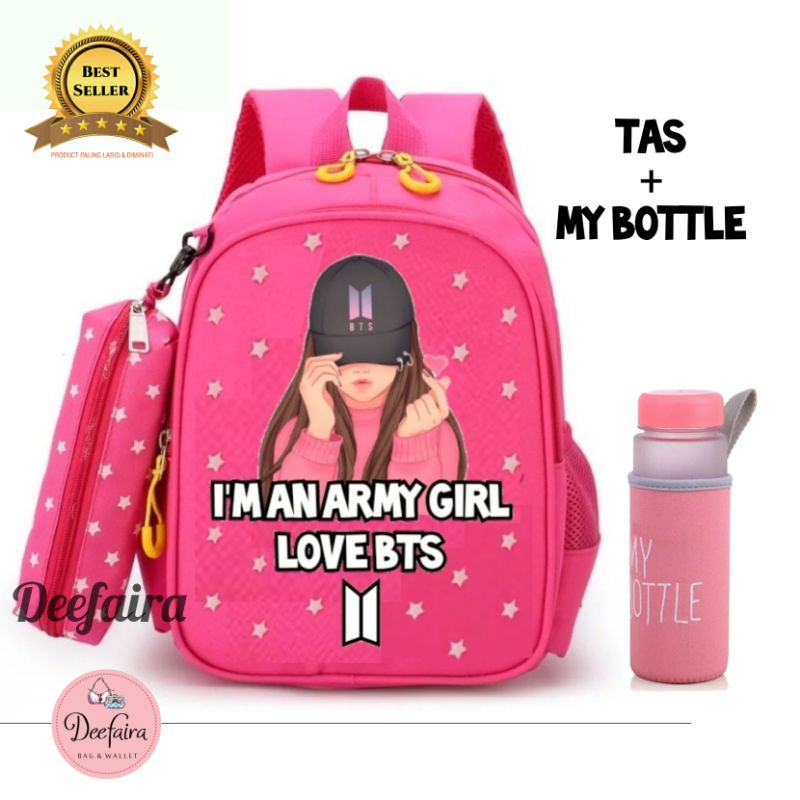 Tas Backpack Sekolah Anak Perempuan Ransel Wanita Free Gantungan dan Tempat Minum Keren