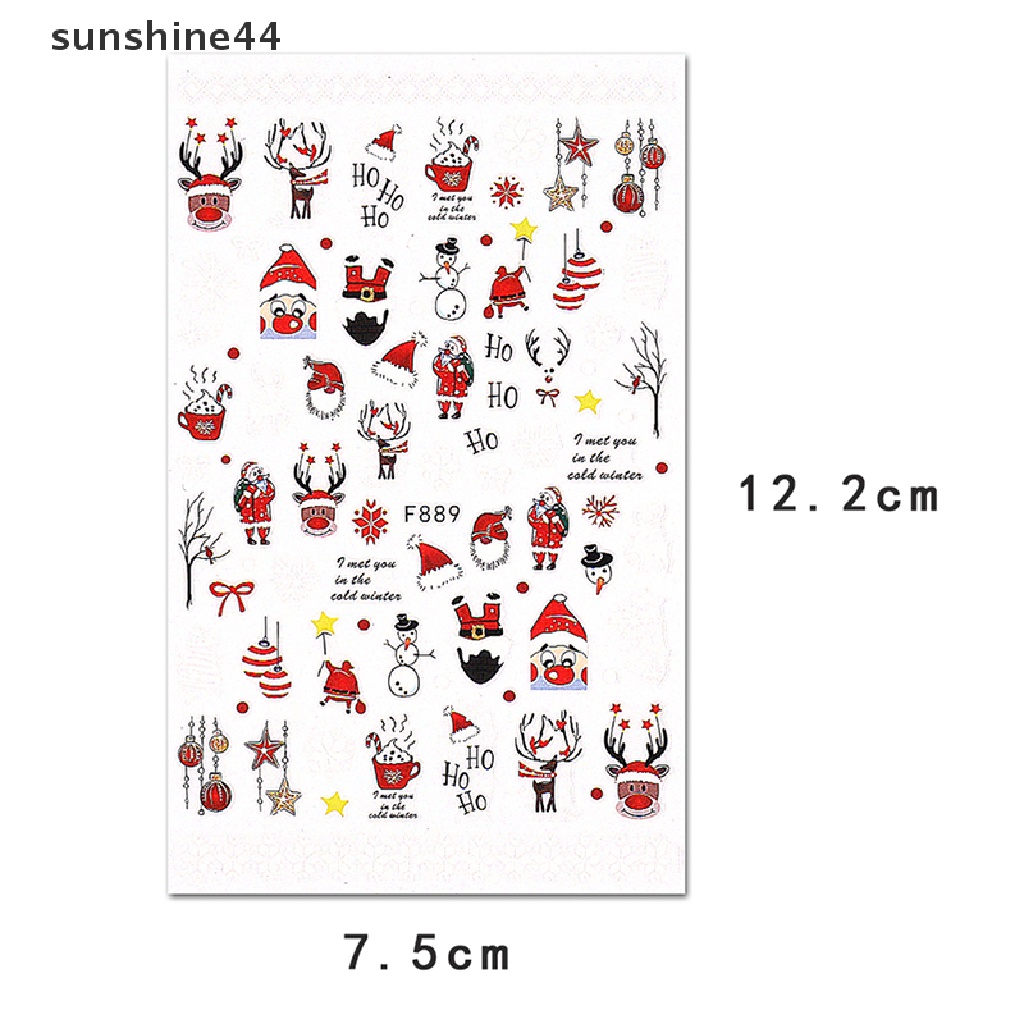 Sunshine 1lembar Stiker Kuku Natal Dekorasi Kuku UV Gel Nail Art Decals.