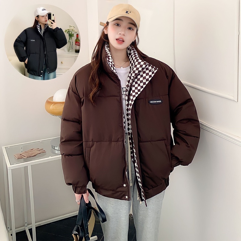 Coat winter chess motif checkered jaket unisex musim dingin import pria wanita windproof swag big size oversize jumbo