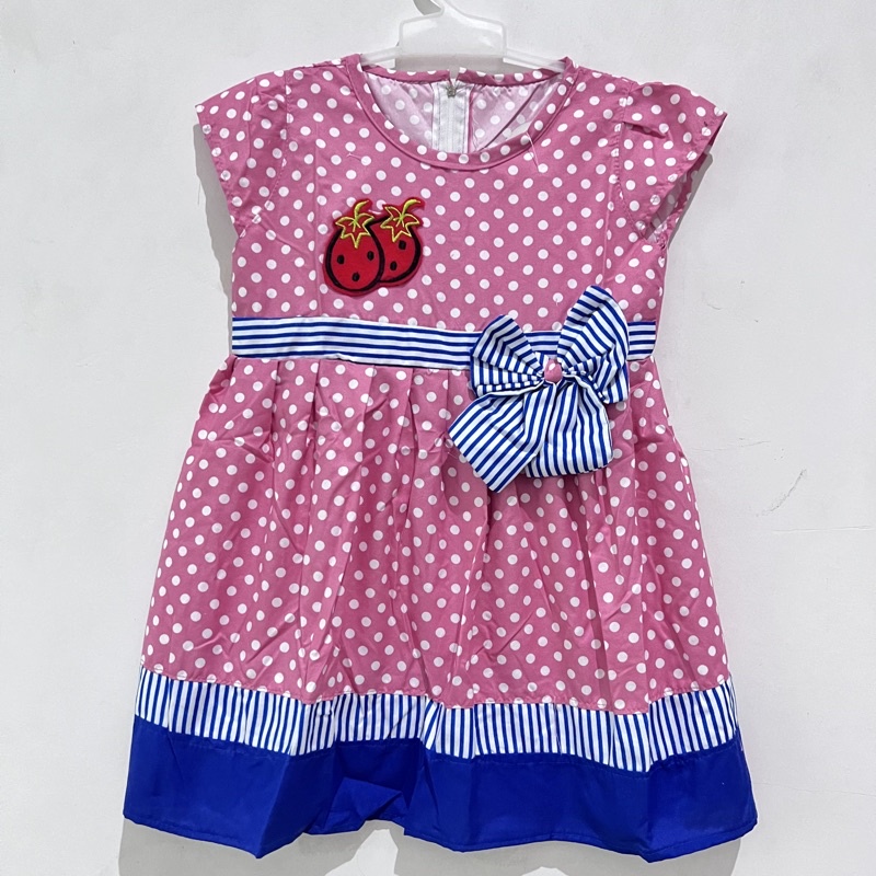 Dress anak 1 2 tahun polkadot baju anak cewek gaun anak strawberry merah ungu  dress fruit polka