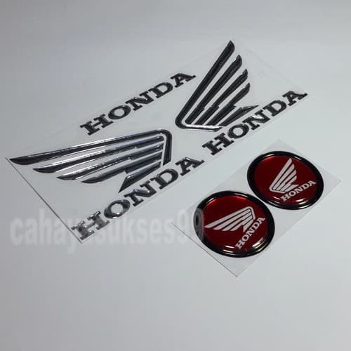 

TERLARIS | Sticker Motor Timbul Logo Wings Sayap Honda Silver Stiker Bulat Merah