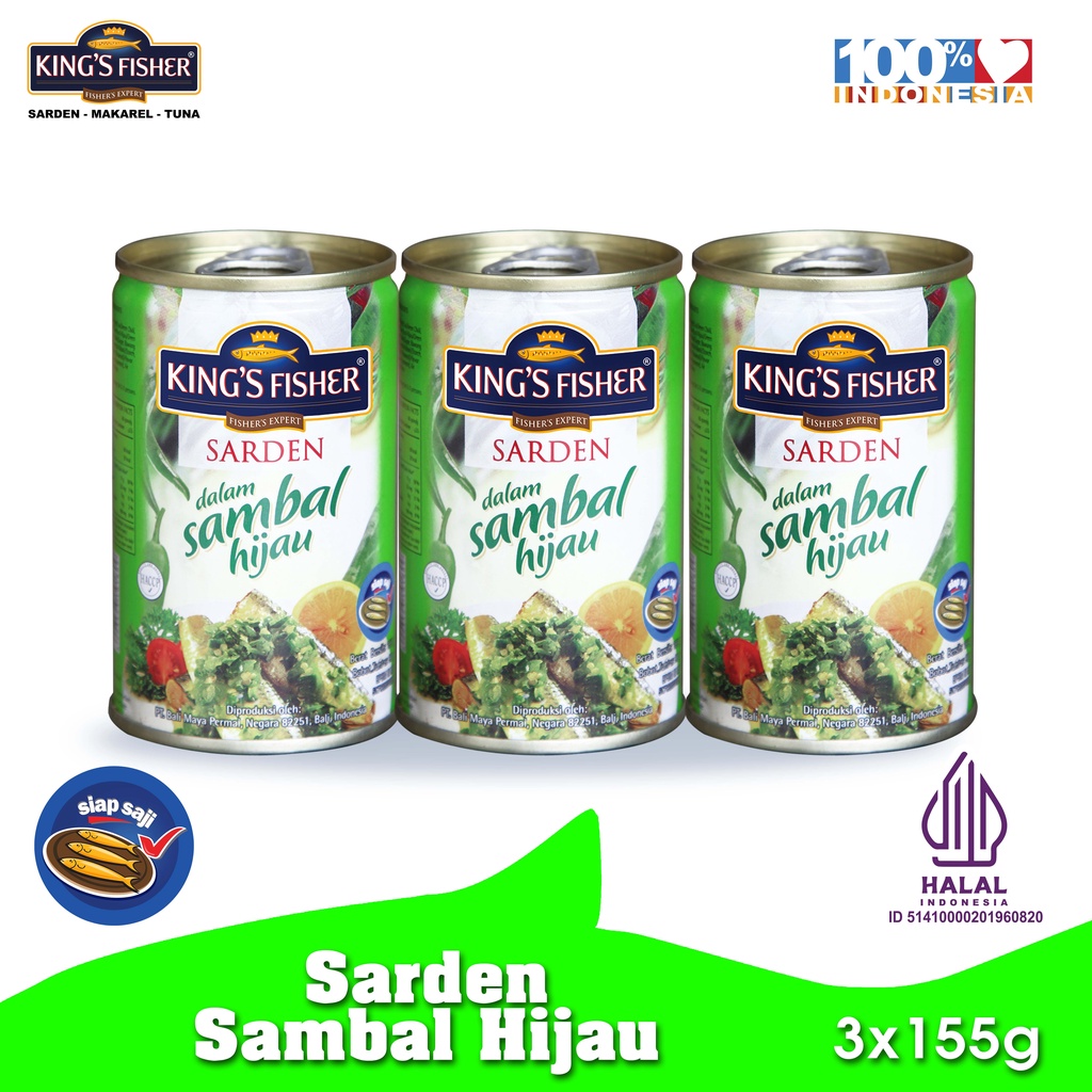 

King's Fisher Paket 3 pcs Sarden mini Sambal Hijau Makanan Kaleng 155 gr