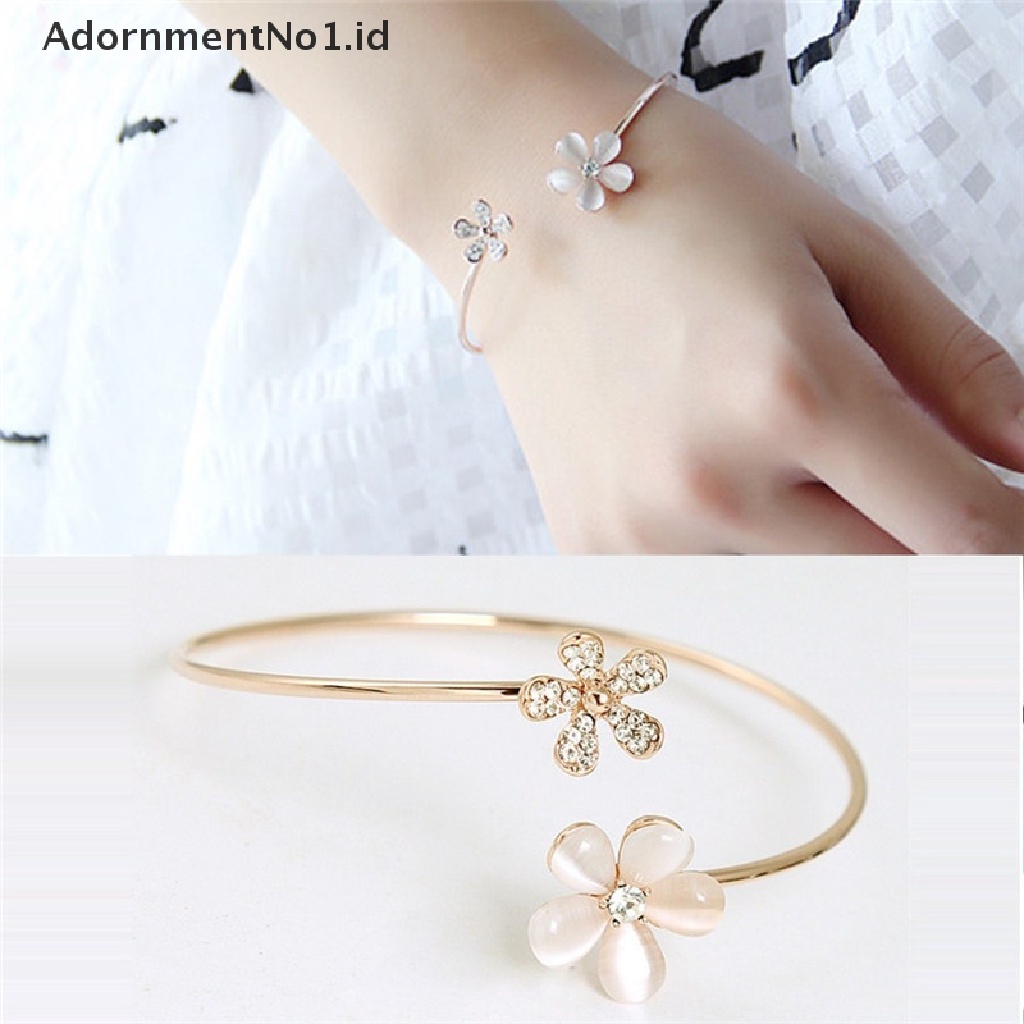 [AdornmentNo1] Fashion Wanita Bunga Kristal Lapis Emas Cuff Gelang Bangle Charm Perhiasan Hadiah [ID]