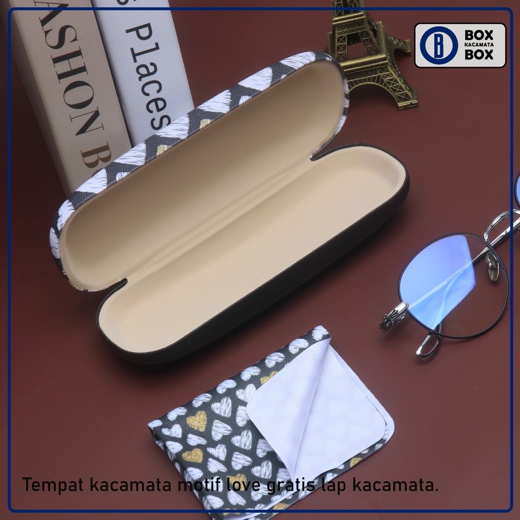 Box / Tempat Kacamata Hard Case Free Lap Motif Love / Tempat Kacamata Cepuk Magnet Kokoh Tahan Bentur  CC12