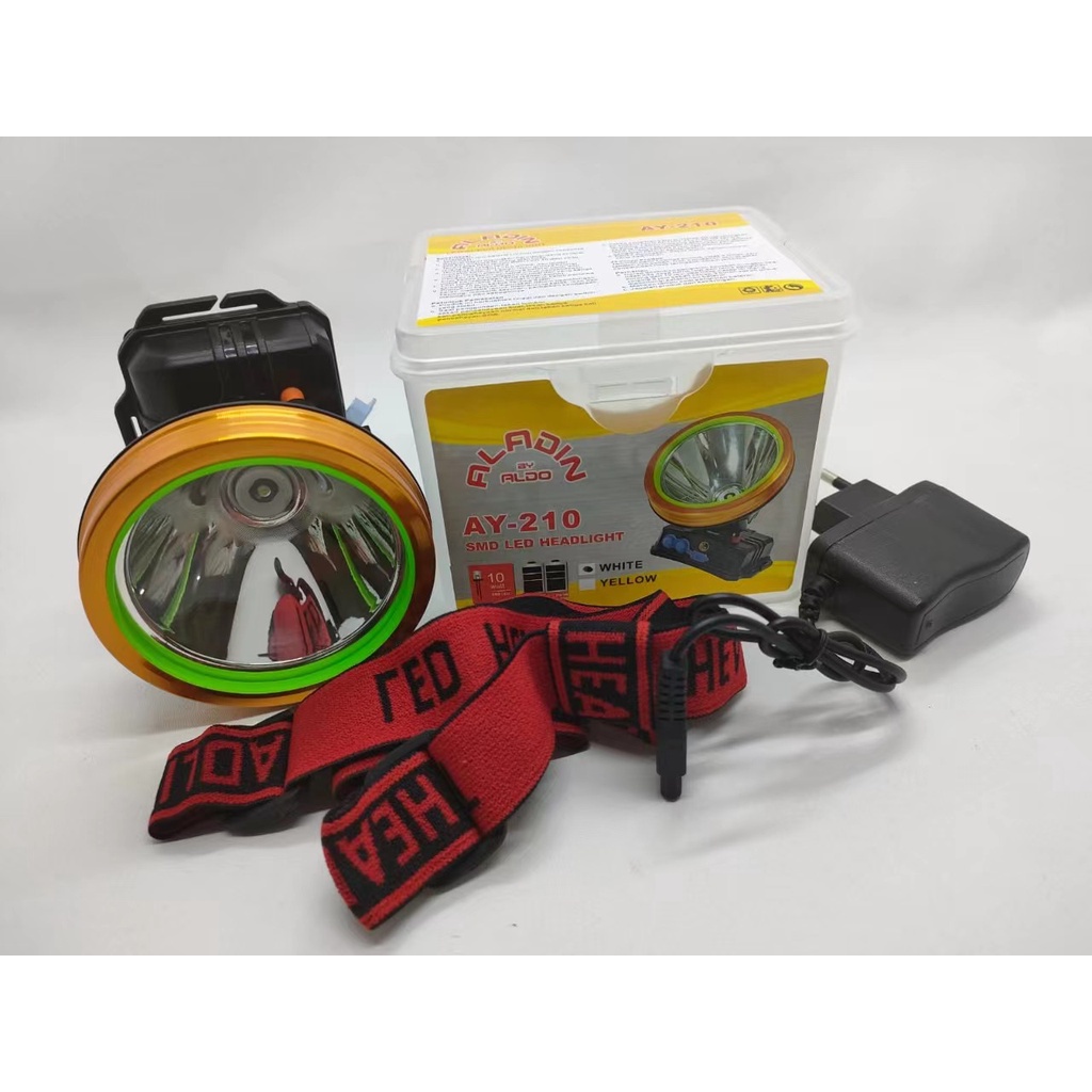 【COD】ALADIN 2600 MAH Senter Kepala Super Terang LED / Senter Led Kepala Headlamp Charge 60W /Putih + Lampu Bohlam