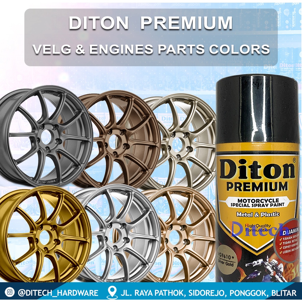 ✅DITON PREMIUM Cat Spray Velg &amp; Mesin * - Pylox Pilox Cat Semprot Khusus Velg dan Mesin Motor Mobil // TITANIUM GOLD, BRONZE, ALU SILVER, SILVER GOLD