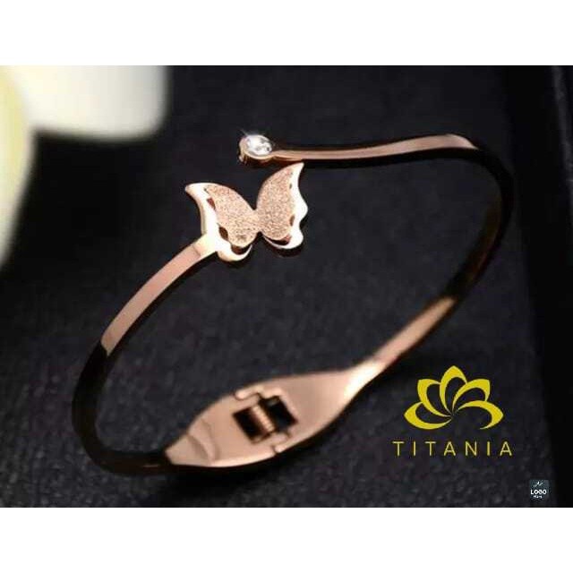 Gelang Bangle Bangel Perhiasan Titanium Emas Kado Perempuan Korea