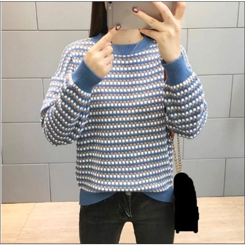 SWEATER NANAS STRIPE / SWEATER RAJUT WANITA / ATASAN WANITA RAJUT / RAJUT TERBARU