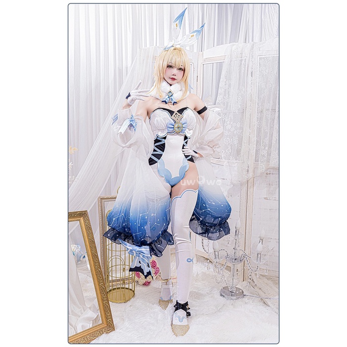 UWOWO Genshin Impact Traveler Fanart Lumine Bunny Suit Canon Aether&amp;Lumine Outfit Cosplay Traveler Kong Costume