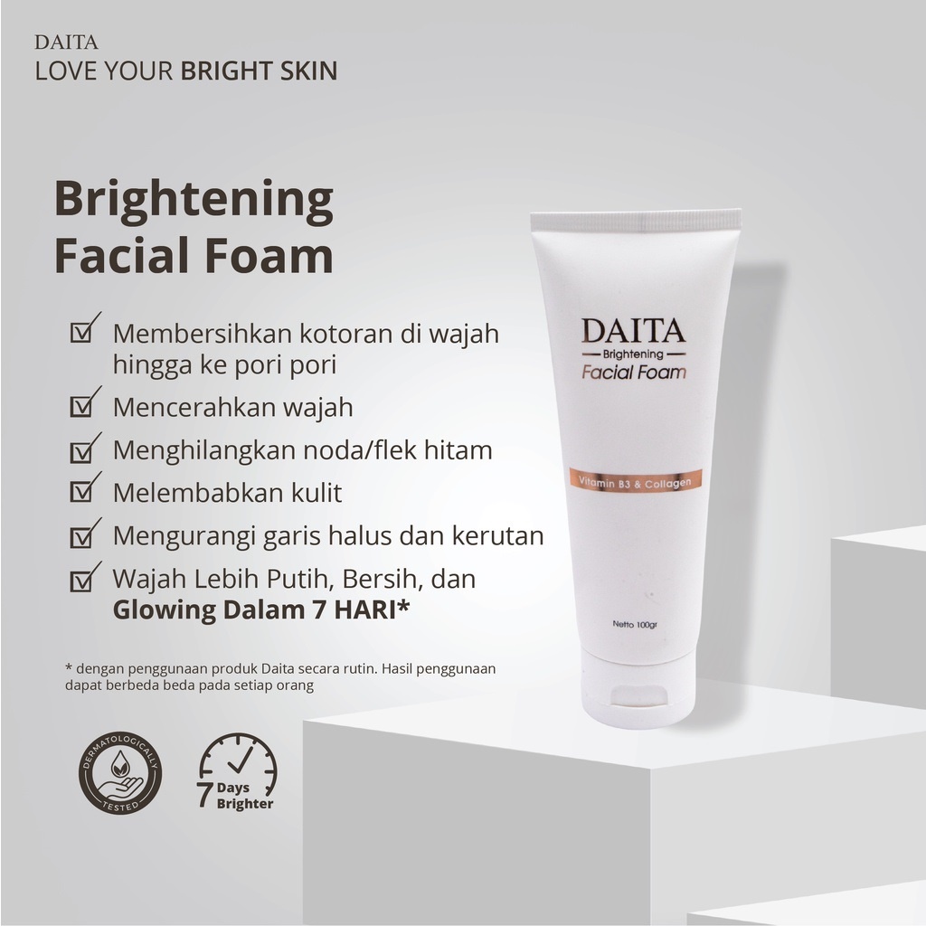 Daita skincare original cosmetic brightening paket facial foam day cream night cream glowing whitening bpom ampuh putih cepat dalam 7 hari