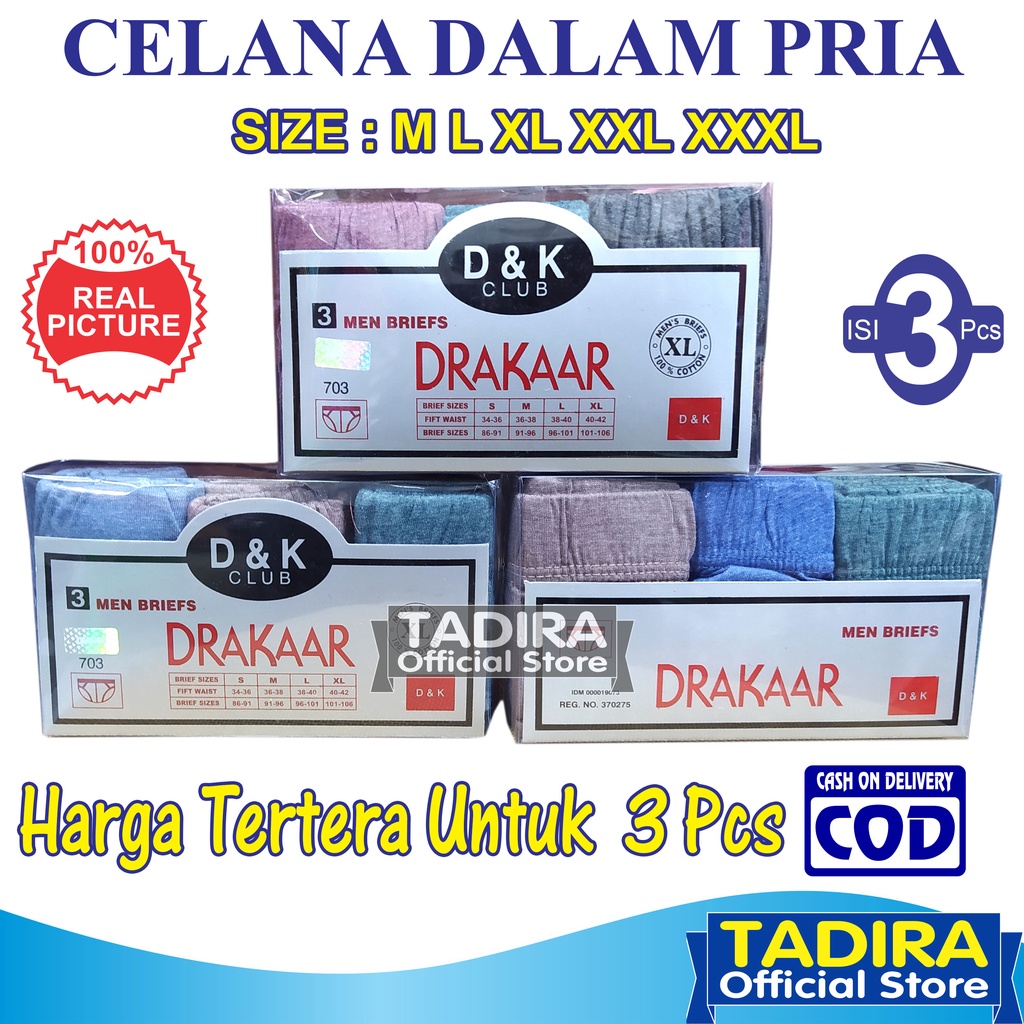 3 Pcs Celana Dalam Pria Bahan Adem Lembut Warna Random Realpict TADIRA Store
