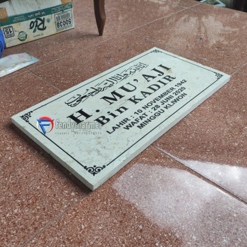 Nisan makam lembaran bahan asli batu marmer putih tulungagung free ukir nama 60x30