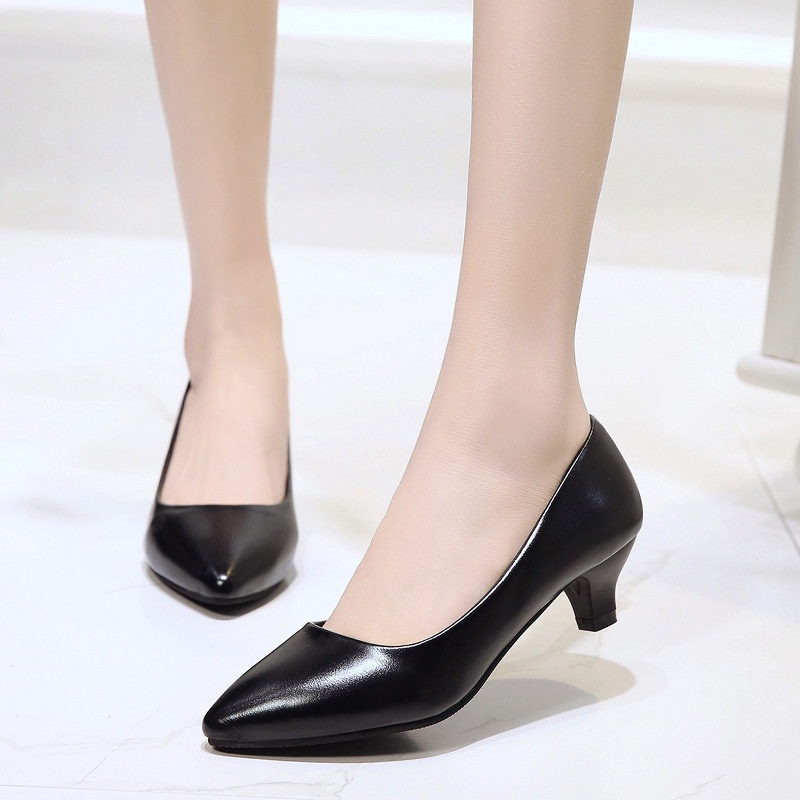 FD Sepatu Hak Wanita Import Heels Hitam Simpel Sepatu Pantofel Kerja Cewek Model Kasual HI-046