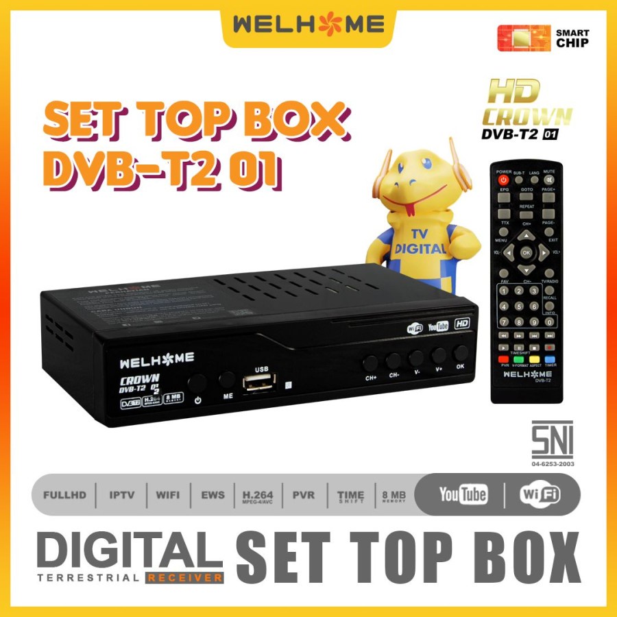 WELHOME Set Top Box STB DVB-T2 Receiver TV Digital
