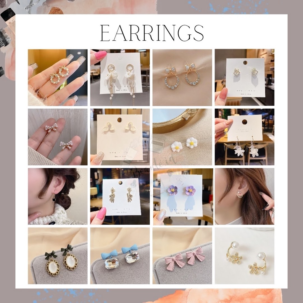 [1 Pasang] Anting Anting Tusuk Gaya Korea Elegan Lucu Unik Aksesoris Anting Wanita Perhiasan Telinga Pesta Sehari Hari Tindik Kait Bunga Pita Cantik Simple Korean Earrings