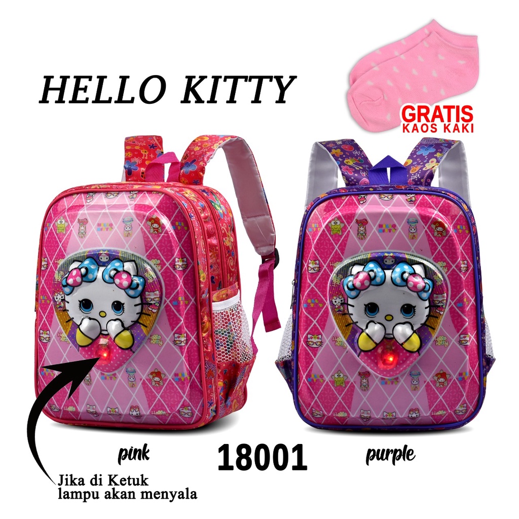 ( RSBY )Tas Anak Karakter Lampu Cewe Paud Tk  18001 Full Embos + Lampu Aneka Karakter /  Free Kaos Kaki