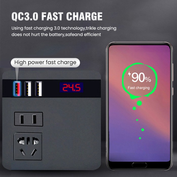 Car Power Konverter Fast Charging USB 3 Listrik Inverter 120W Mobil