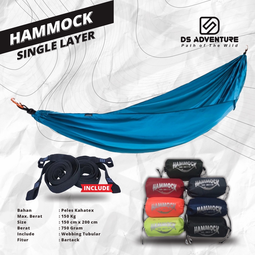 hammock singel ayunan gantung / beban max 150 kg include tali 2 pcs / hamok pohon / hemok / hamock ayunan /hemok / hemock / ayunan gantung-2