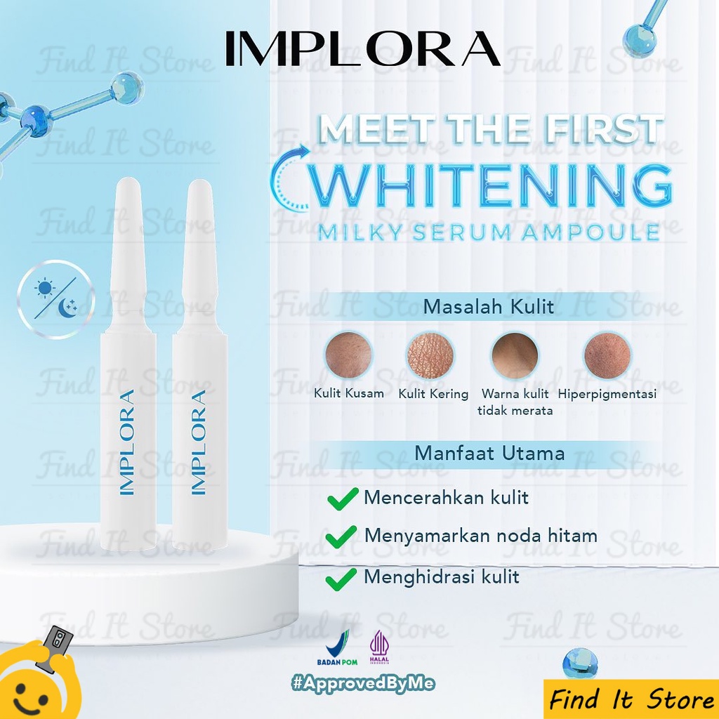IMPLORA Face Serum | 24K Gold | Hydrating | Acne | Brightening | Peeling | Midnight |Whitening MilkyAmpoule Serum | sunscreen sun shield block tabir surya SPF 40 SPF 30