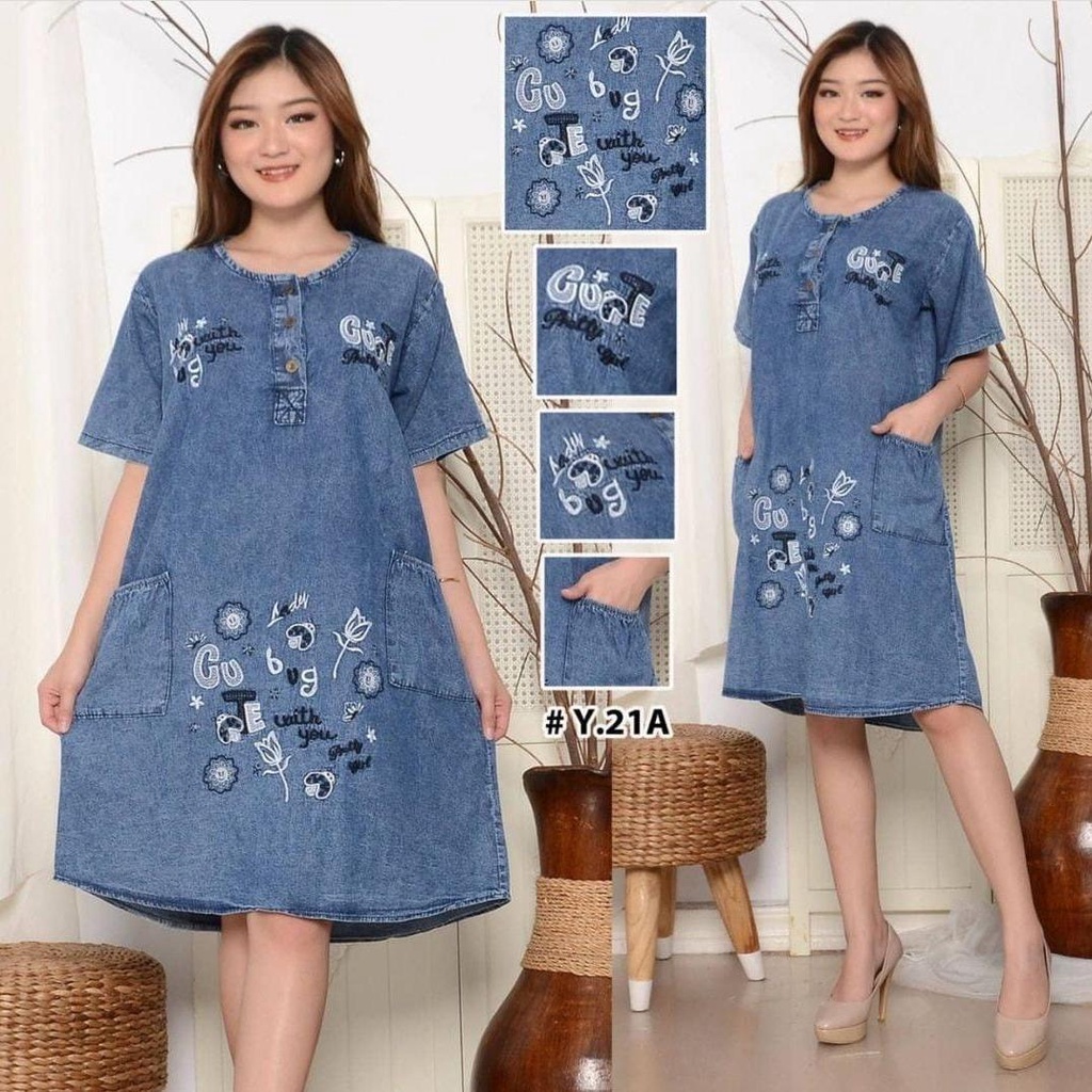 DENIM DREES/DREAS JEANS WANITA JUMBO/DASTER JEANS BORDIL ORI DAILY WEAR