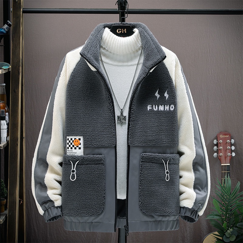 Domba Wol Mantel Pria Stand-Up Kerah Tebal    Katun Korea Fashion Ruffle   Mewah padded Katun Jaket 