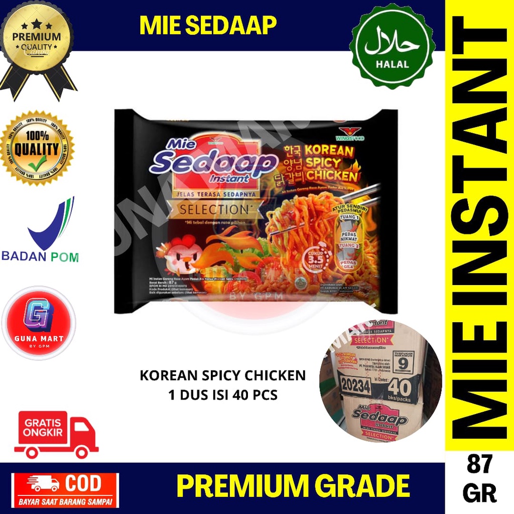 

MIE INSTANT SEDAAP DUS ISI 40 BASO AYAM BAWANG KOREAN SPICY LAKSA GORENG DLL
