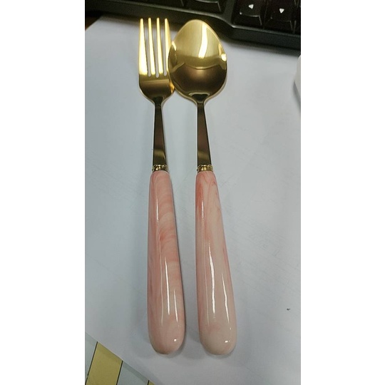 # HJ # Set Sendok Garpu Sumpit Keramik / Set Alat Makan Travel Gold Marble Keramik / Set Alat Makan Korea