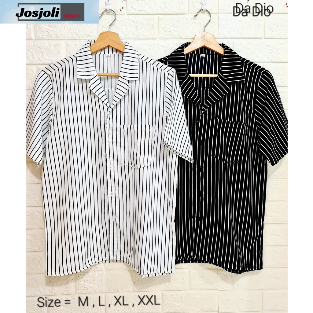 JOSJOLI_STORE/Kemeja Salur Pendek PD03/Kemeja Ala Korea Style Kekinian/M L XL/Realpict