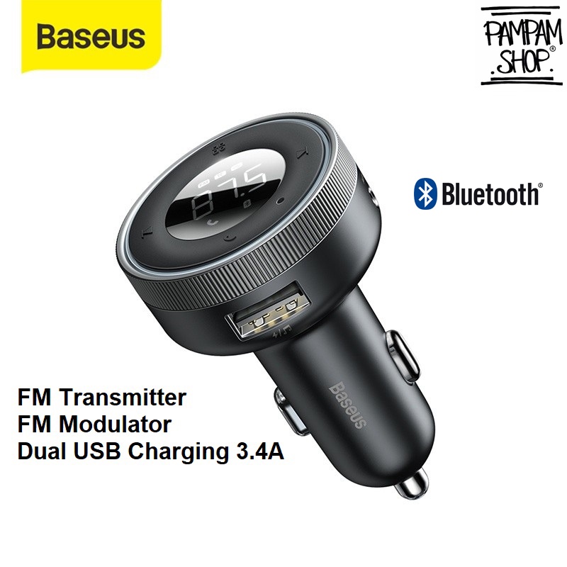 Baseus Original Car Charger Enjoy FM Transmitter Modulator Bluetooth 5.0 Receiver AUX 3.5MM 3.4A Casan Mobil Transmiter Saver Adaptor Adapter Dual USB Output