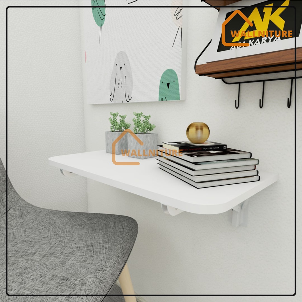 Meja Lipat Dinding 60 x 40 Meja Belajar Kerja Dinding Ambalan Tempel Braket Besi Engsel Laptop Kompu