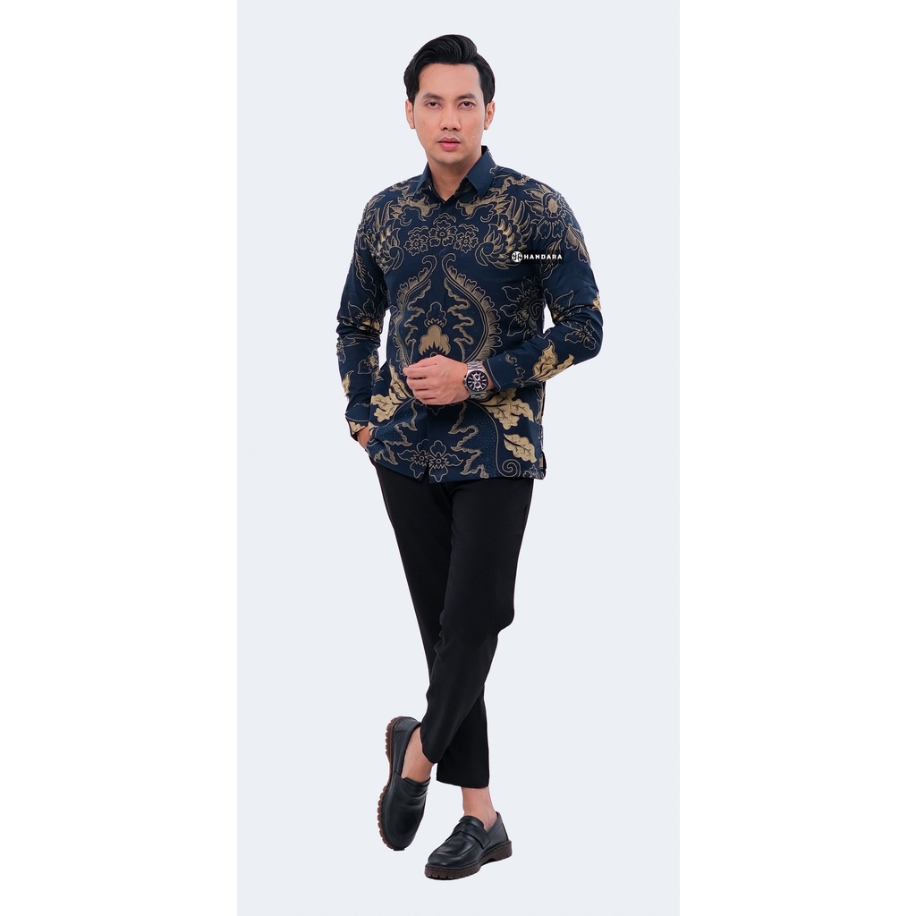 Handara Batik Pria Lengan Panjang Slim Fit Premium Bhremasta Navy HB-109